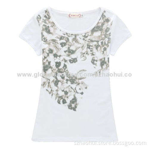 Women's Fashion Design T-shirt, Made of 100% Combed Cotton with Good Silkscreen Print, OEM Available